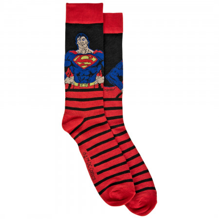 Superman Action Pose and Stripes Crew Socks